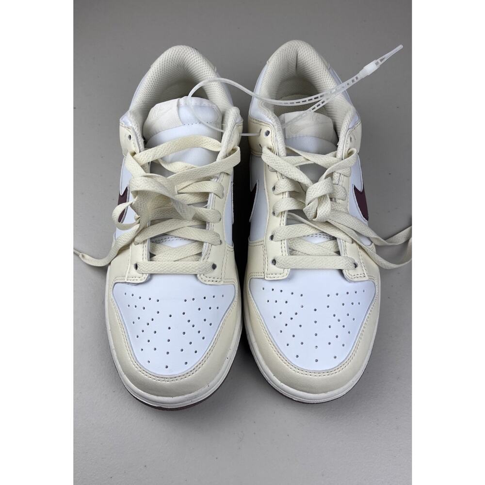 Nike Dunk Low Women’s 7 White Sail Burgundy Leather Y2K Retro Sneakers - Picture 3 of 6